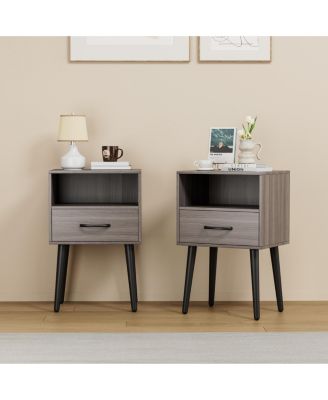 Two sets of Nightstand,modern style bedside table, With storage drawers and open wooden shelves, Suitable for living rooms