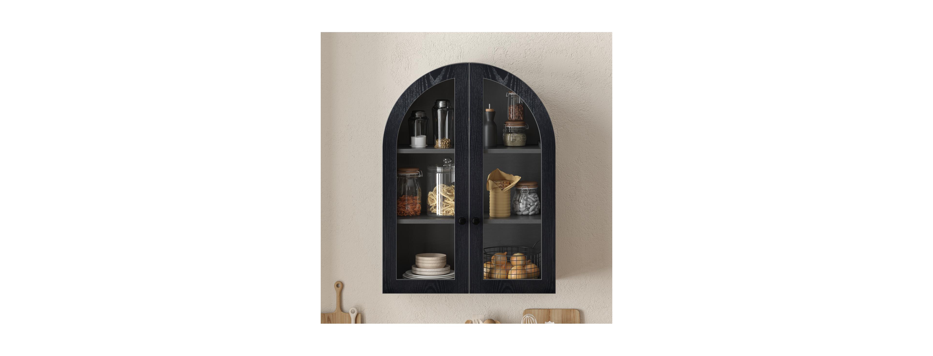 Streamdale Furniture Arched Wood Wall Cabinet with Glass Doors