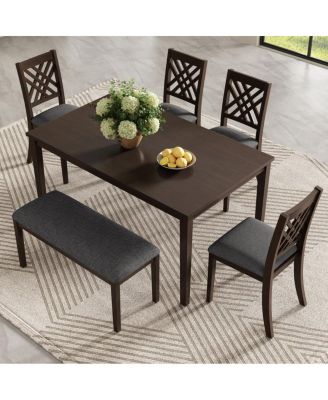 6-Piece Dining Table Set with 4 Chairs and 1 Bench