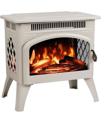 Electric Fireplace Heater Beige with Remote