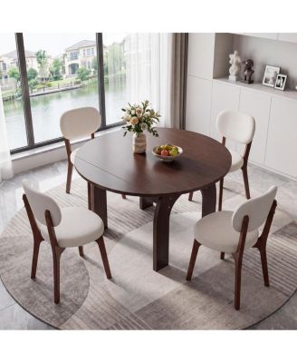 5-Piece Solid Wood Extendable Dining Table Set with 4 Upholstered Chairs