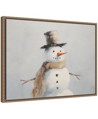 Sylvie Beaded Snowman Portrait Framed Canvas by The Creative Bunch Studio