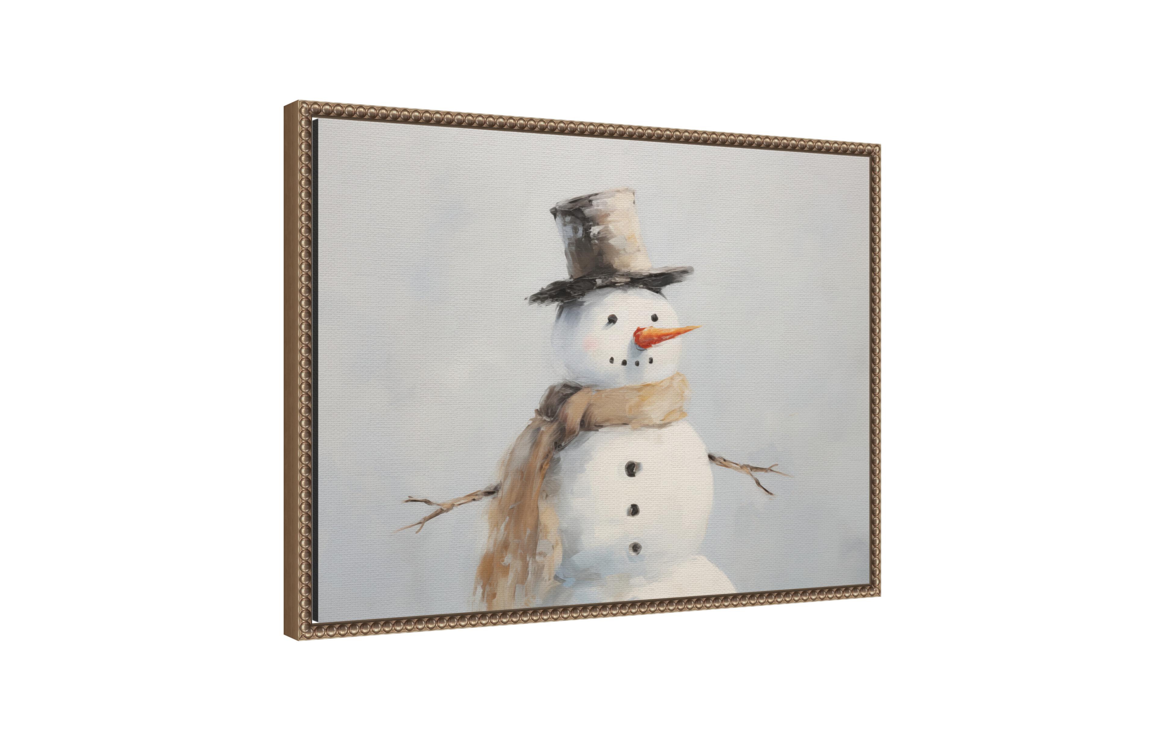 Kate and Laurel Sylvie Beaded Snowman Portrait Framed Canvas by The Creative Bunch Studio