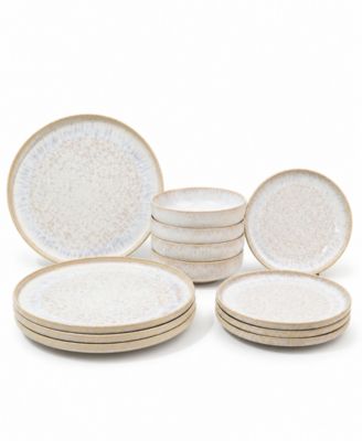 Symi White Reactive Glaze 12-Piece Dinnerware Set, Service for 4