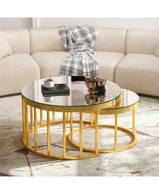 Streamdale Round Gold Mirrored Nesting Coffee Table Set of 2