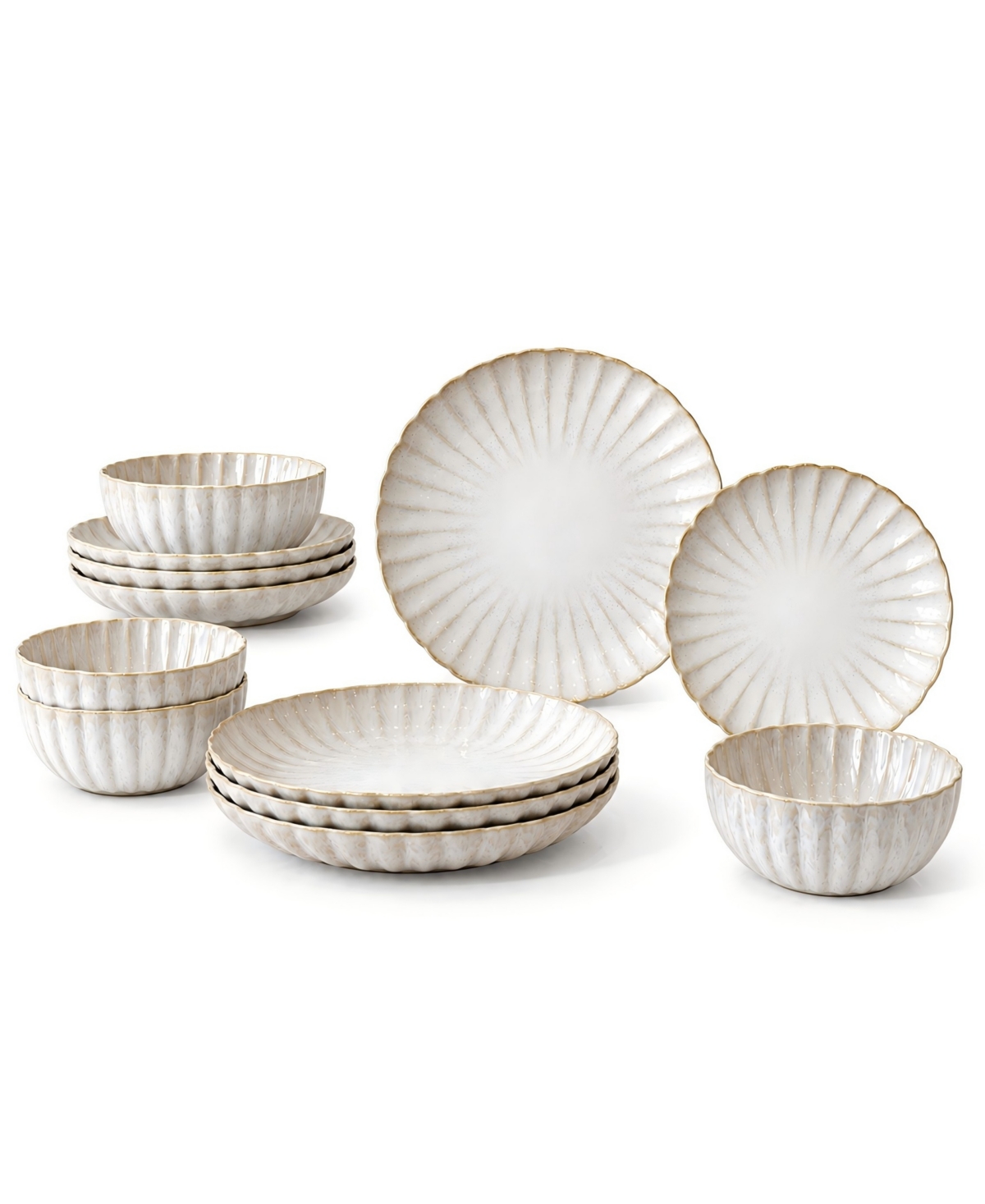 Euro Ceramica Kea Reactive Glaze 12-Piece Dinnerware Set, Service for 4 - Ivory White