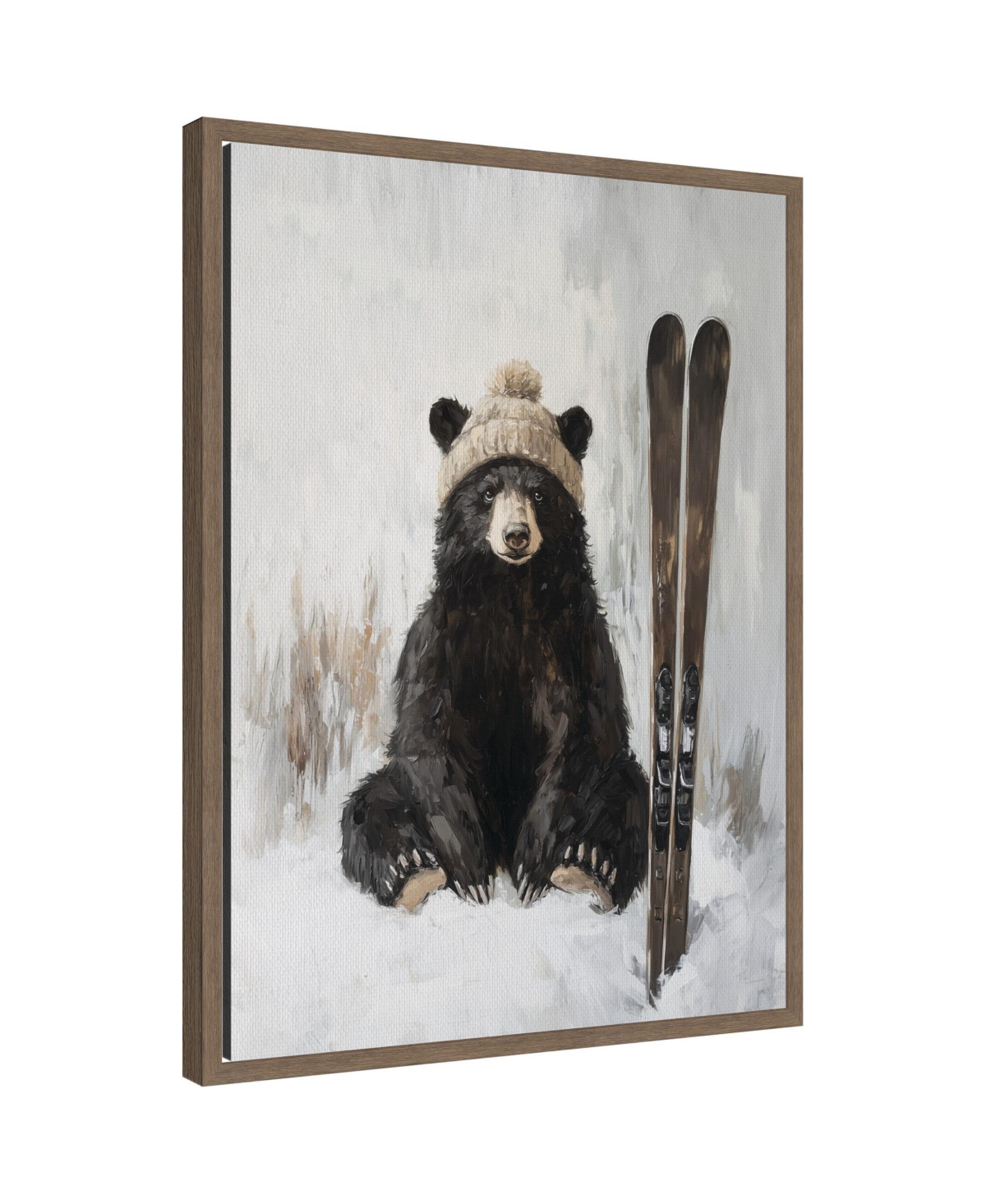 Kate and Laurel Sylvie Framed Canvas Winter Bear Waiting to Ski by The Creative Bunch Studio