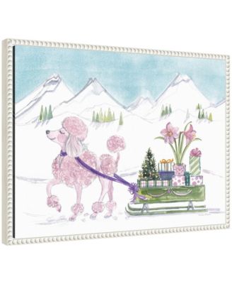 Sylvie Beaded Poodle and Present Sled Framed Canvas by Patricia Shaw