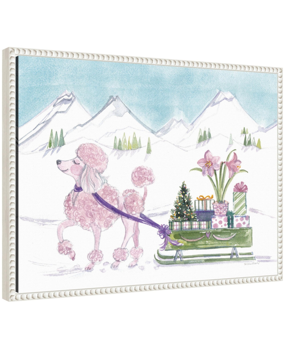 Kate and Laurel Sylvie Beaded Poodle and Present Sled Framed Canvas by Patricia Shaw