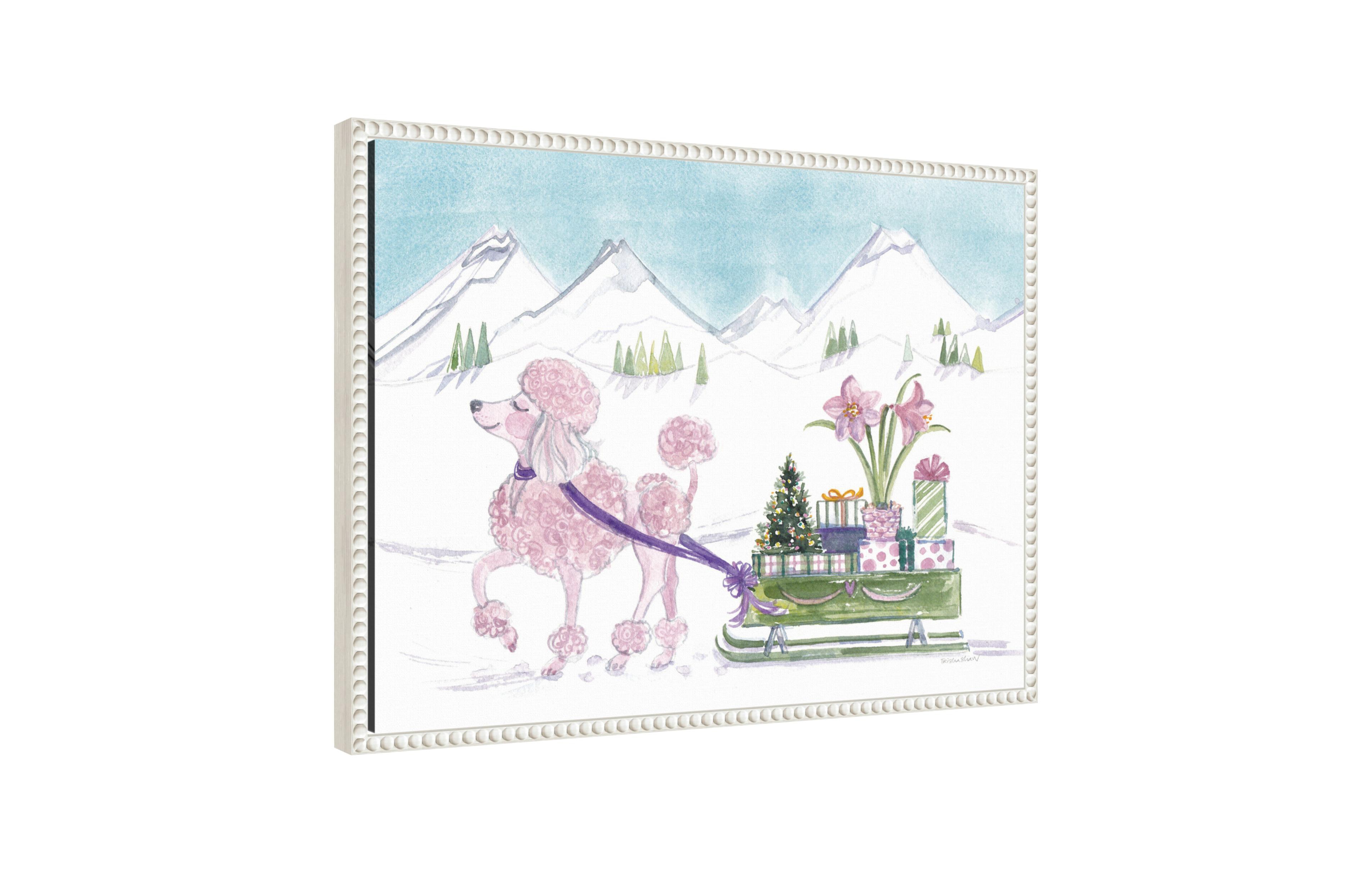 Kate and Laurel Sylvie Beaded Poodle and Present Sled Framed Canvas by Patricia Shaw