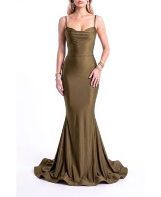 Women's Mermaid Cowl Neck Open Back Gown