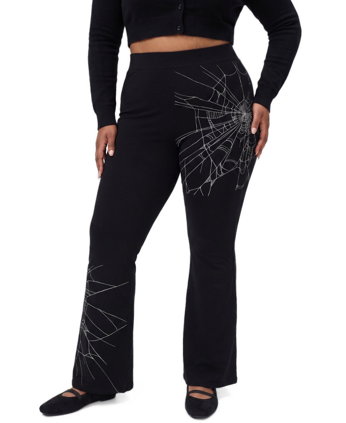 Torrid Plus Size Web Flare High-Rise Flared Cotton-Blend Leggings - Webbed around
