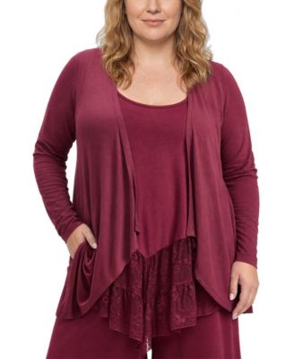 Women's Plus Size Lightweight Long-Sleeve Drape-Front Cardigan