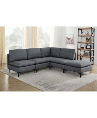 Linen Upholstered Modular Sectional with Metal Legs