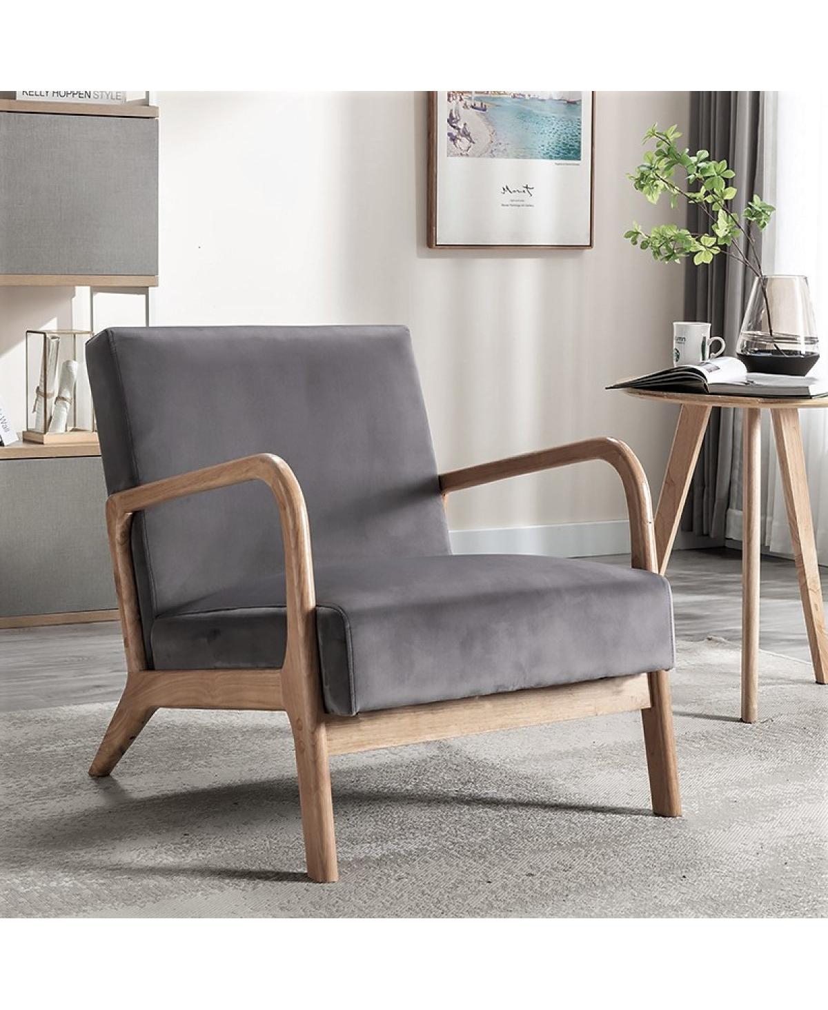 Streamdale Furniture Mid-Century Modern Velvet Accent Chair with Espresso Finish
