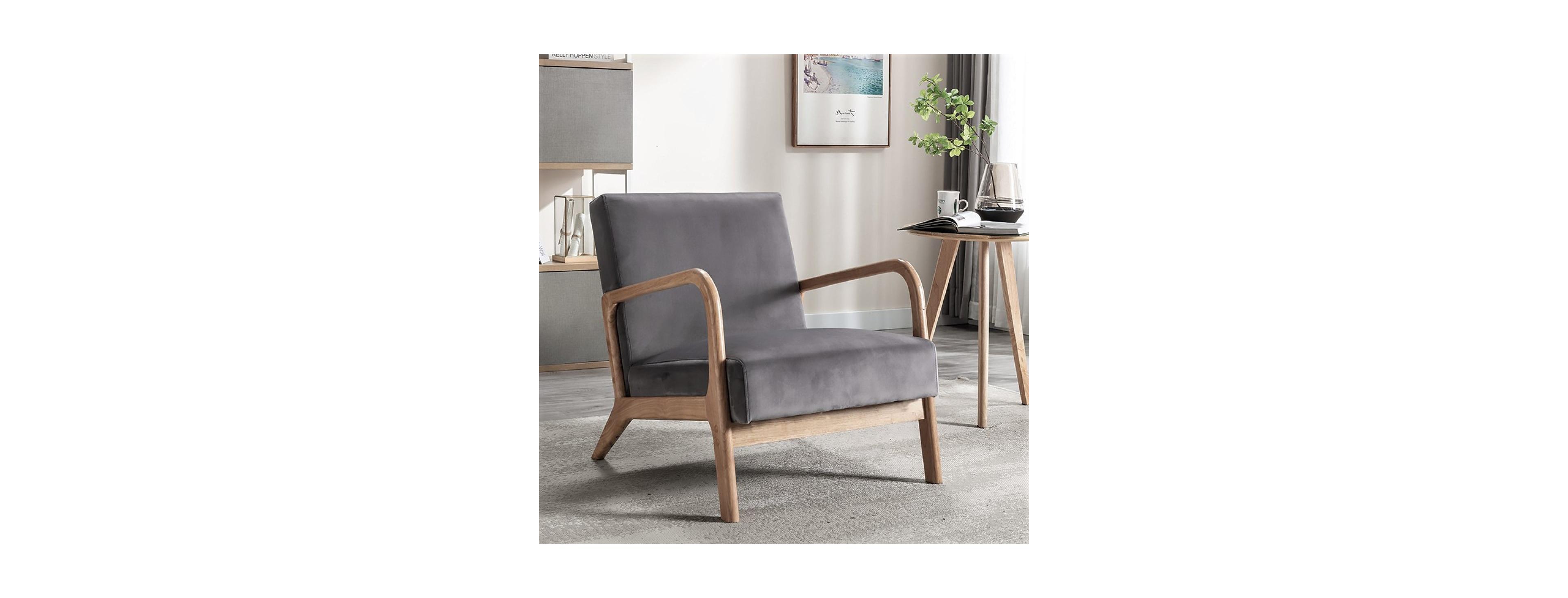 Streamdale Furniture Mid-Century Modern Velvet Accent Chair with Espresso Finish