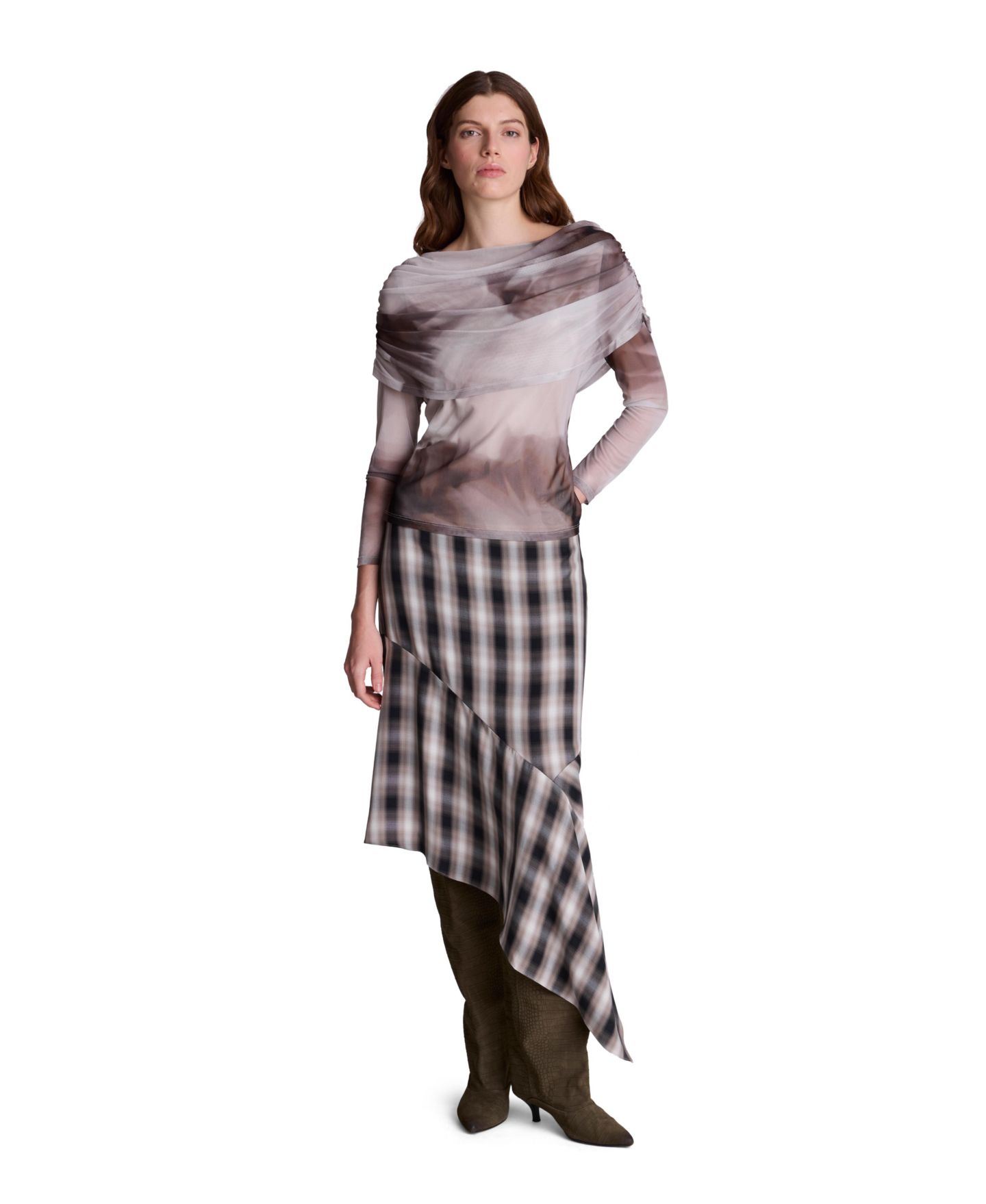 Женский свитер Kenneth Cole Ruched Cape Printed-Mesh Long-Sleeve Pullover, цвет: Разноцветный — фото 2