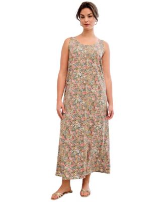 Women's Cotton Spandex Scoop Neck Sleeveless A-Line Maxi Dress