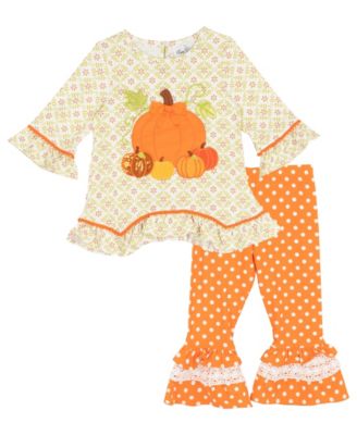 Toddler Girls' 2T-4T Pumpkin Appliqu&eacute; Ruffle-Hem Long-Sleeve Top and Leggings, 2-Piece Set