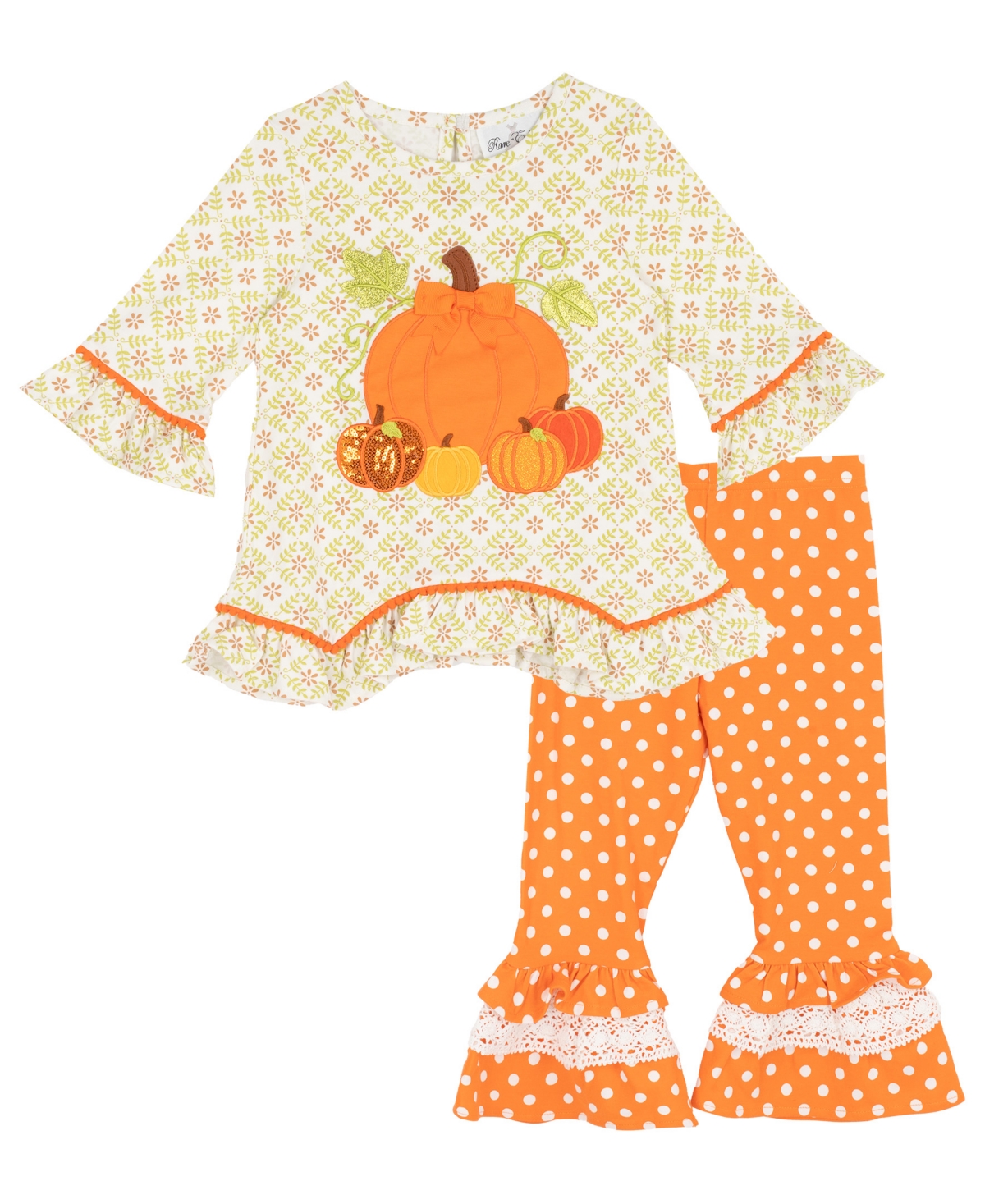 Rare Editions Toddler Girls' 2T-4T Pumpkin Applique Ruffle-Hem Long-Sleeve Top and Leggings, 2-Piece Set