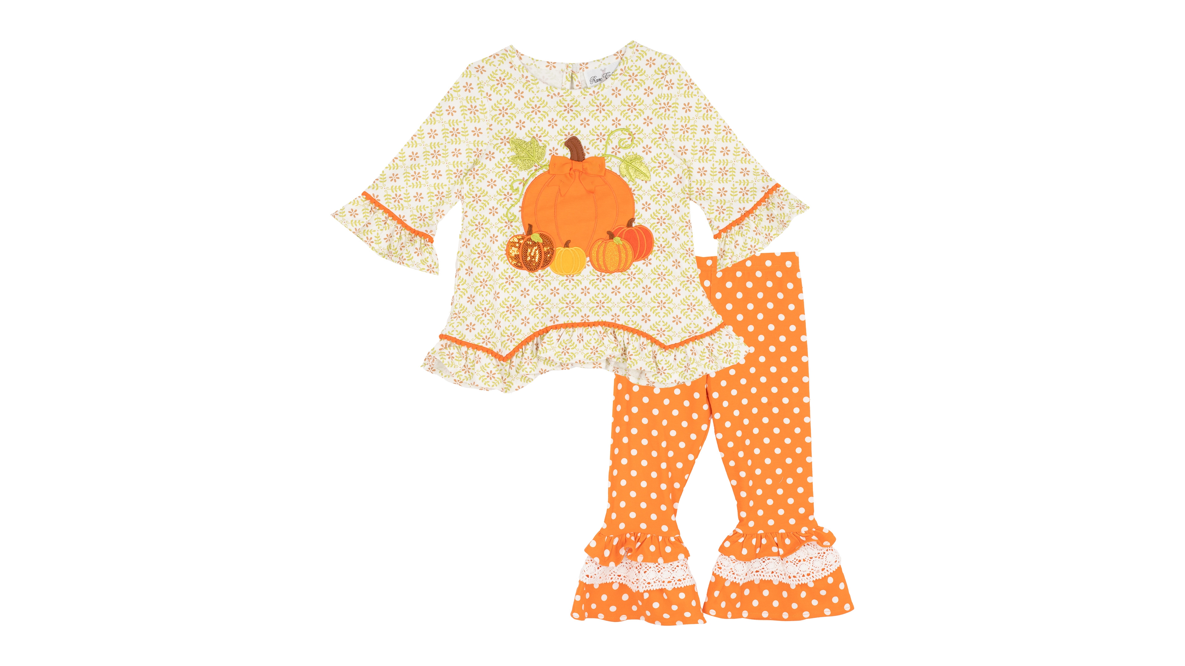 Rare Editions Toddler Girls' 2T-4T Pumpkin Applique Ruffle-Hem Long-Sleeve Top and Leggings, 2-Piece Set