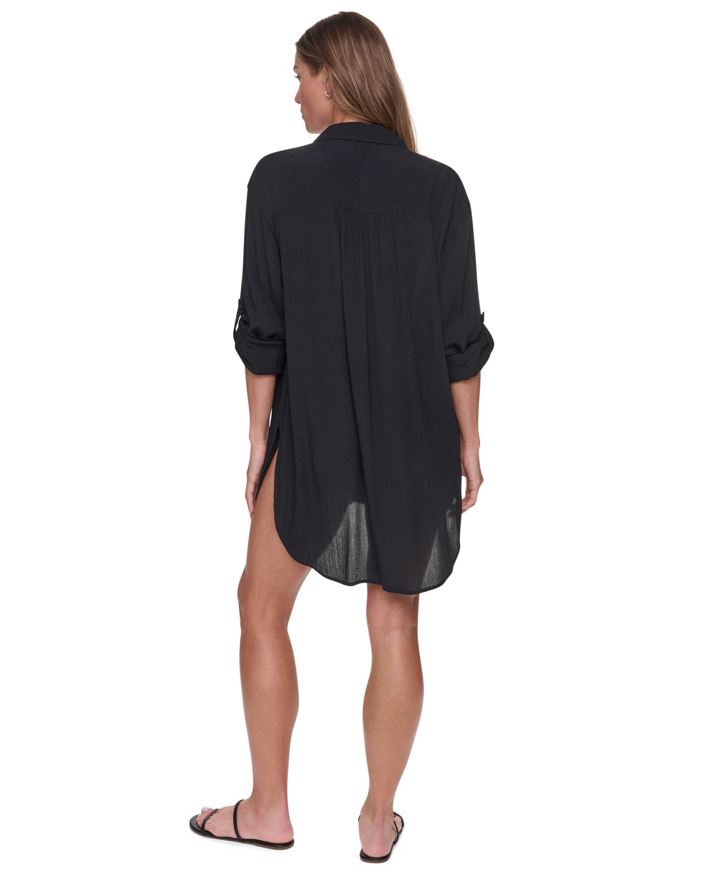 Женская рубашка DKNY Gauze Collared Button-Front Beach, цвет: Чёрный — фото 4