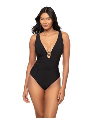 Women's Solids Loreli Tummy Control V-Neck Underwire One-Piece Swimsuit