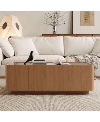 46.8" Mid Century Glass Top Coffee Table, Rectangular Table with Hidden Drawers for Living Room