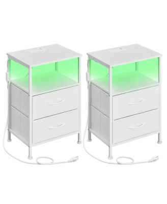 Set of 2 Nightstands with LED Lights
