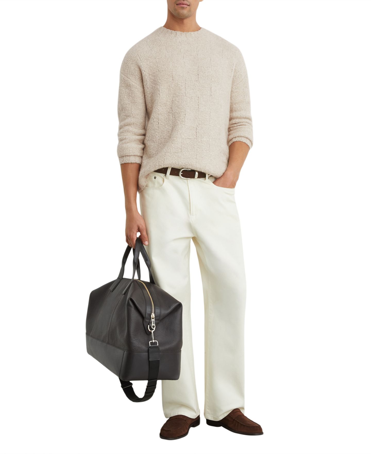 Мужской свитер REISS Clarence Wool-Cashmere Blend Bouclé Knit Crewneck, цвет: Экрю — фото 4