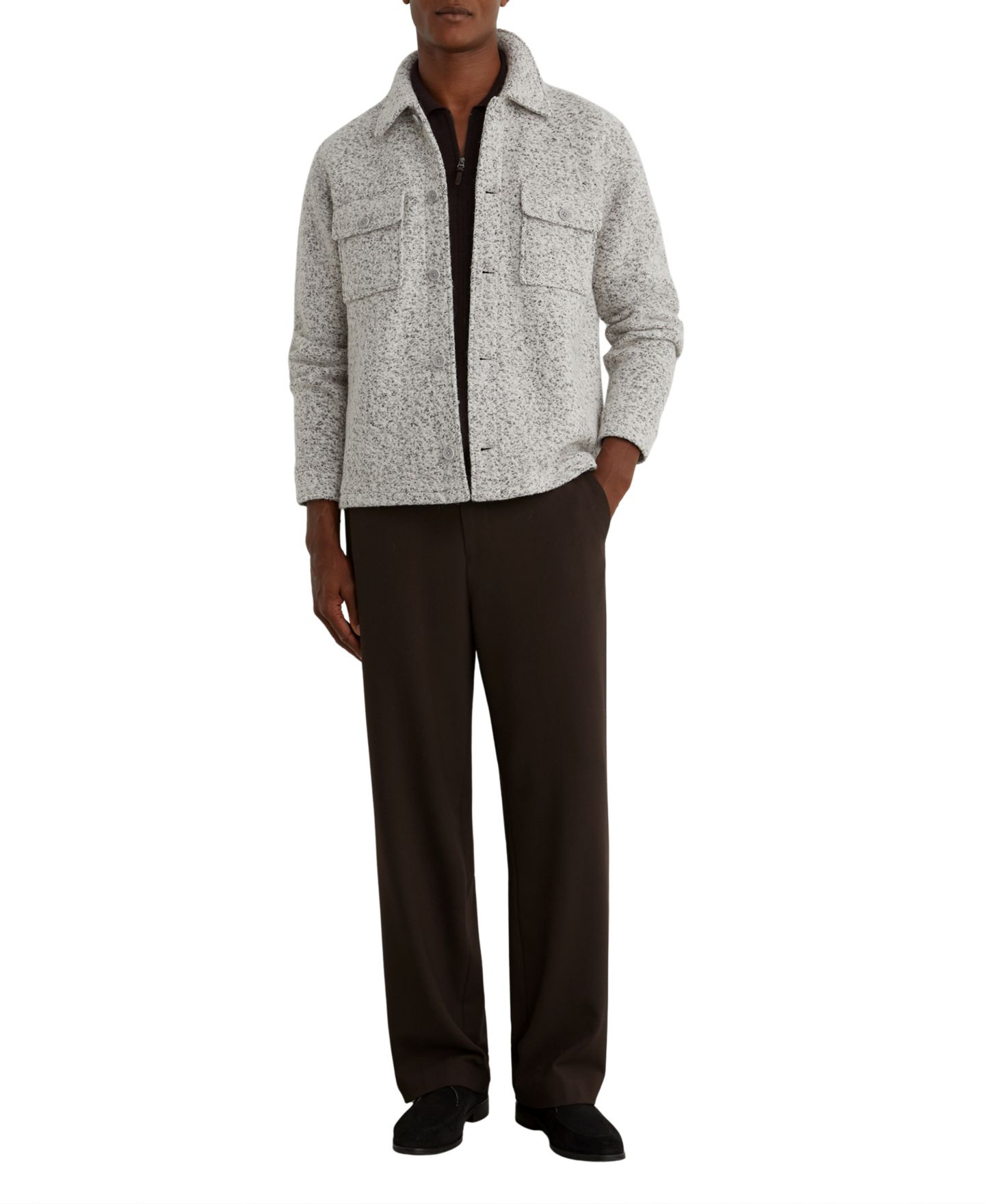 Мужская рубашка REISS Kingsley Long-Sleeve Speckled-Bouclé Classic-Fit Overshirt, цвет: Серый / Белый — фото 4