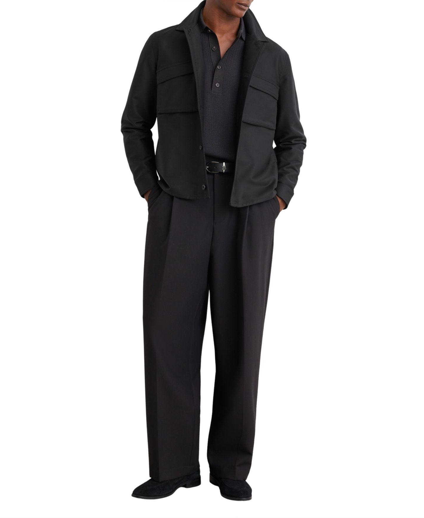 Мужская рубашка REISS Tracer Cotton-Blend Overshirt, цвет: Чёрный — фото 4