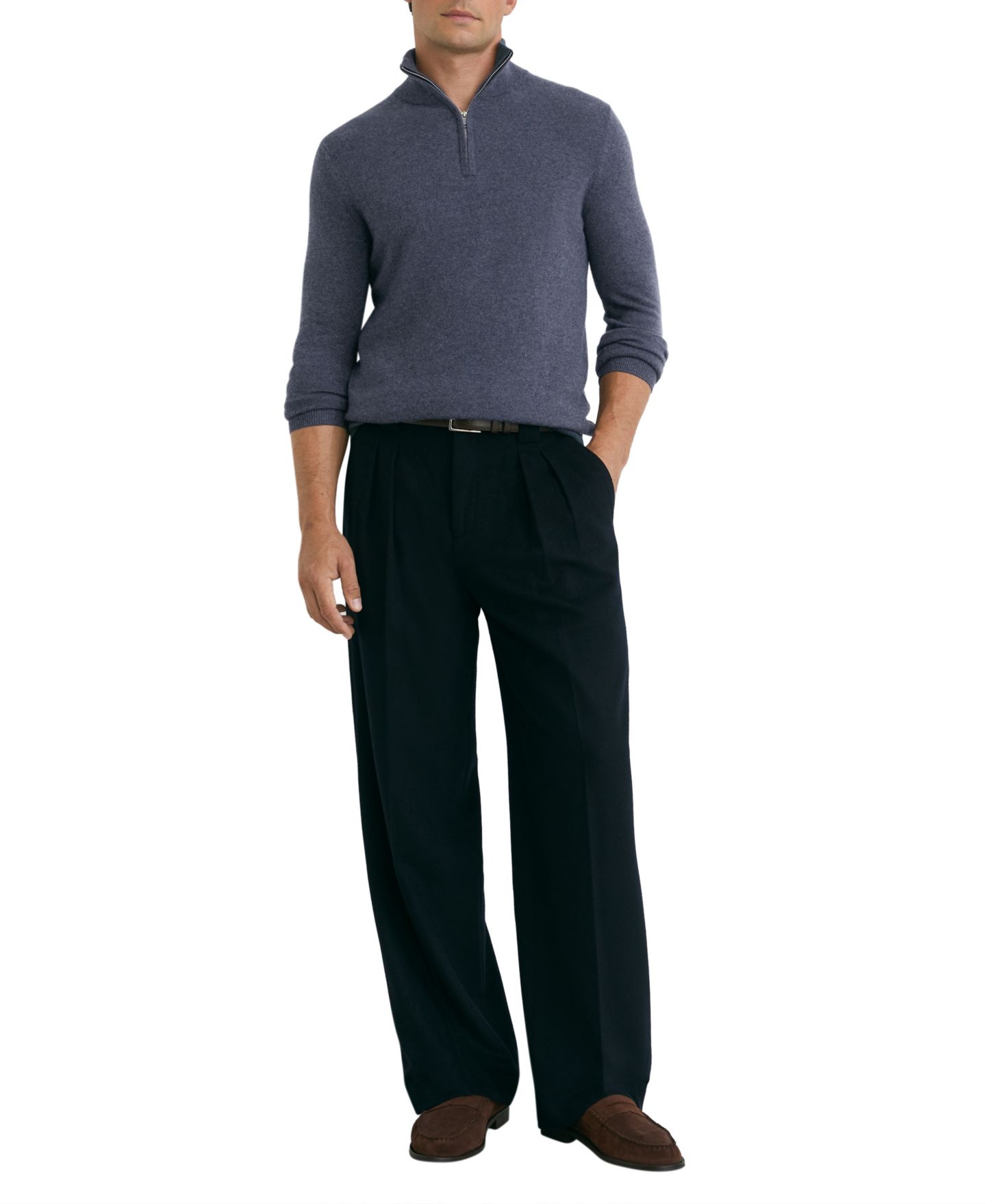 Мужской свитер REISS Royal Half-Zip Cashmere, цвет: Джинсовый меланжевый — фото 4