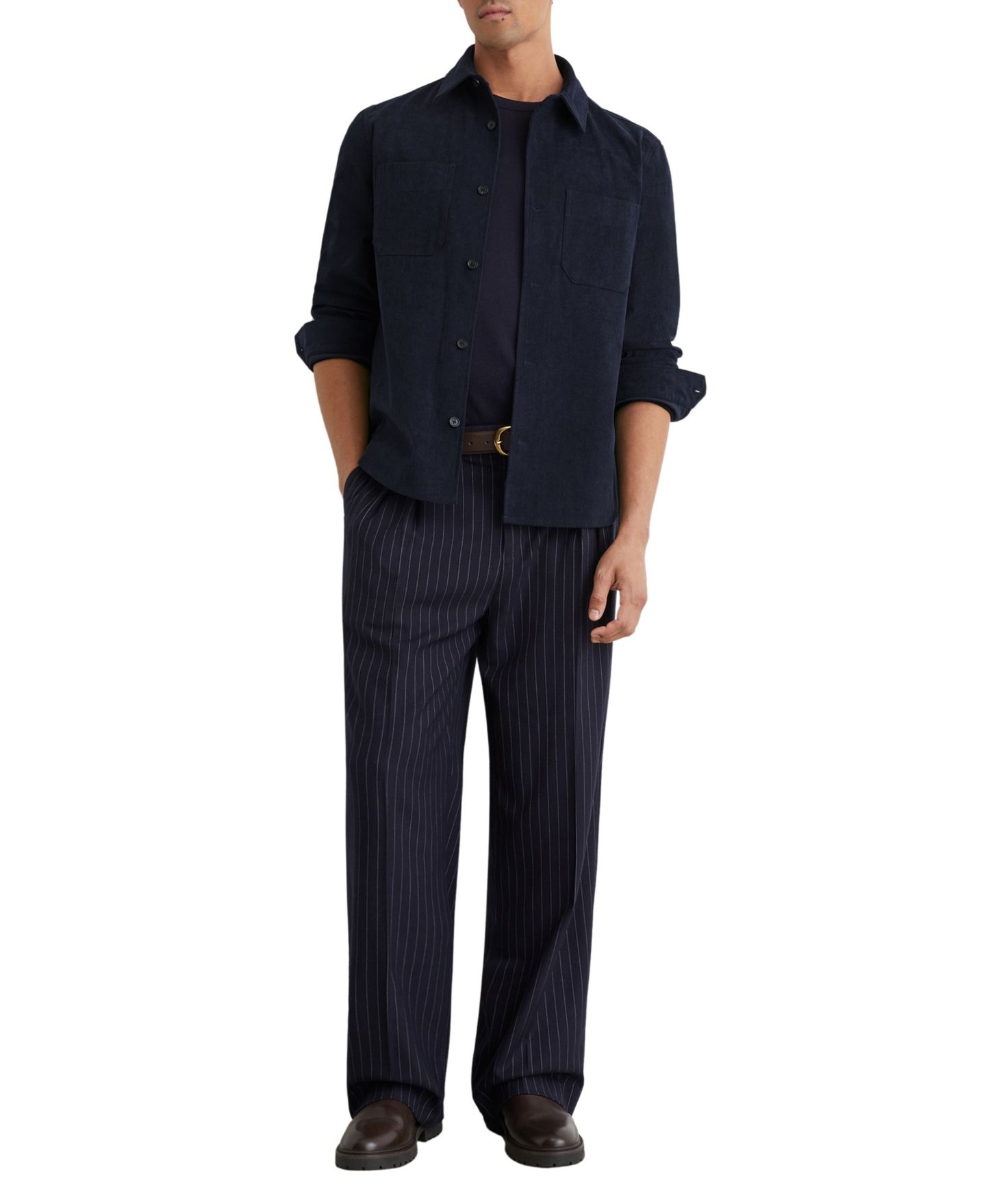 Мужская рубашка REISS Corduroy Long-Sleeve Classic-Fit Overshirt, цвет: Тёмно-синий — фото 4