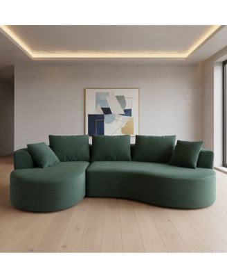  Curved 2-Piece Modular Sectional Couch with Pillows, Dark Green