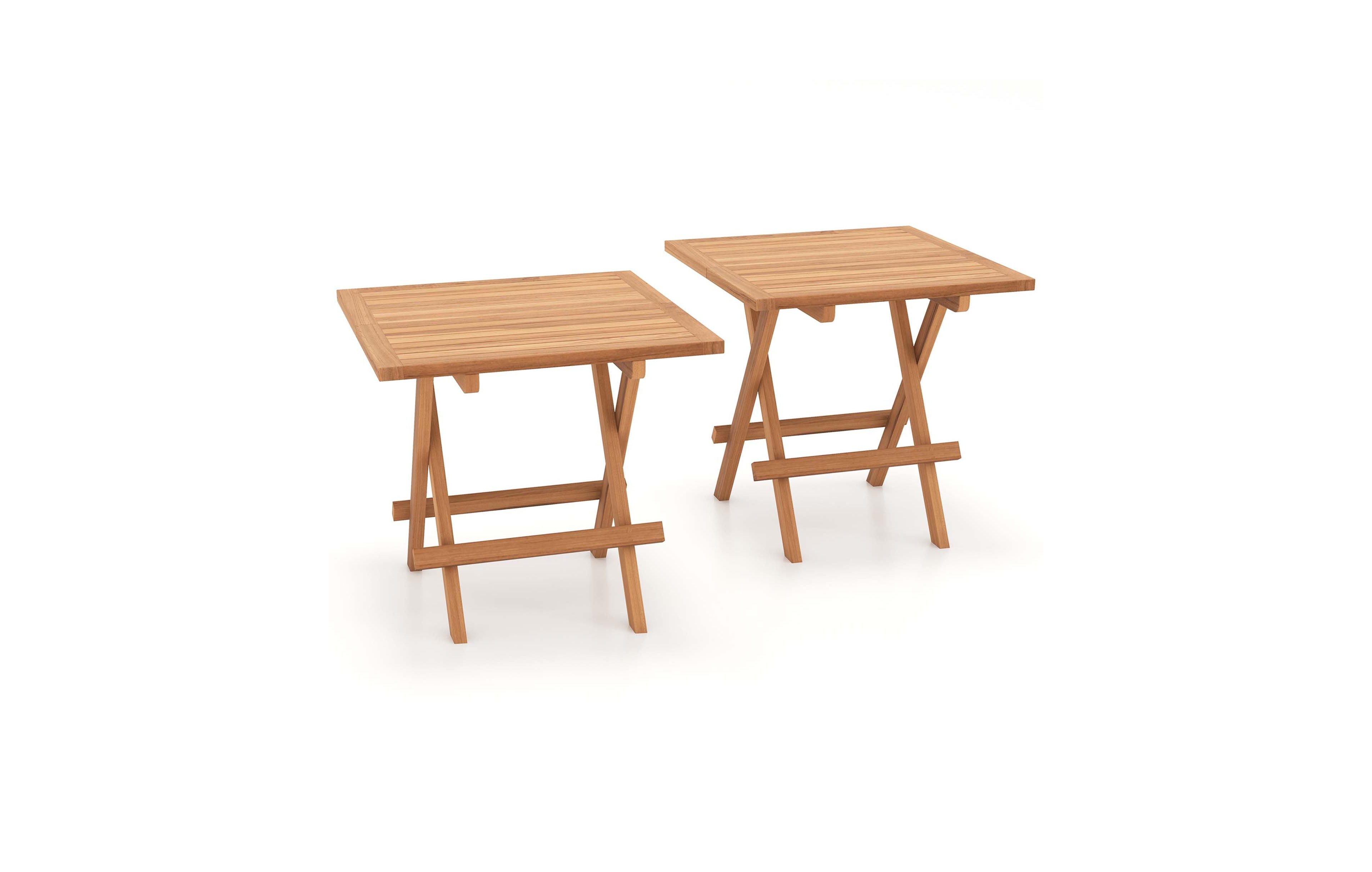 Costway 2 Pieces Patio Folding Side Table Indonesia Teak Wood Square Slatted Tabletop Portable Picnic Table