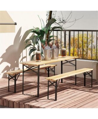 Picnic Table Set, Wood, Fir, Steel Construction, Folds compactly for easy carrying and storage
