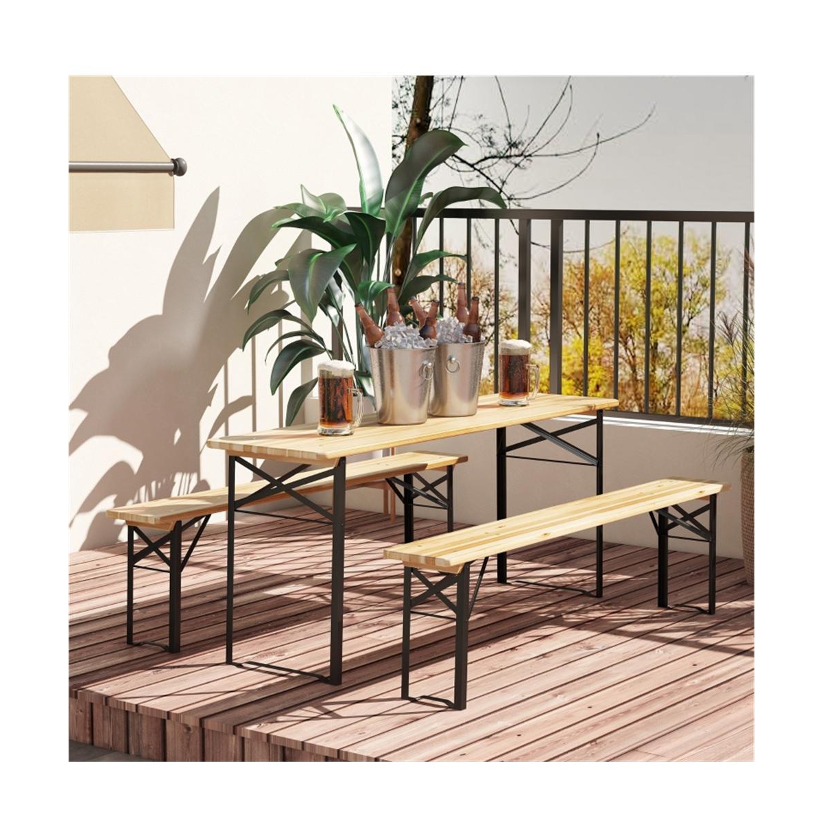 Sevorley Picnic Table Set, Wood, Fir, Steel Construction, Folds compactly for easy carrying and storage