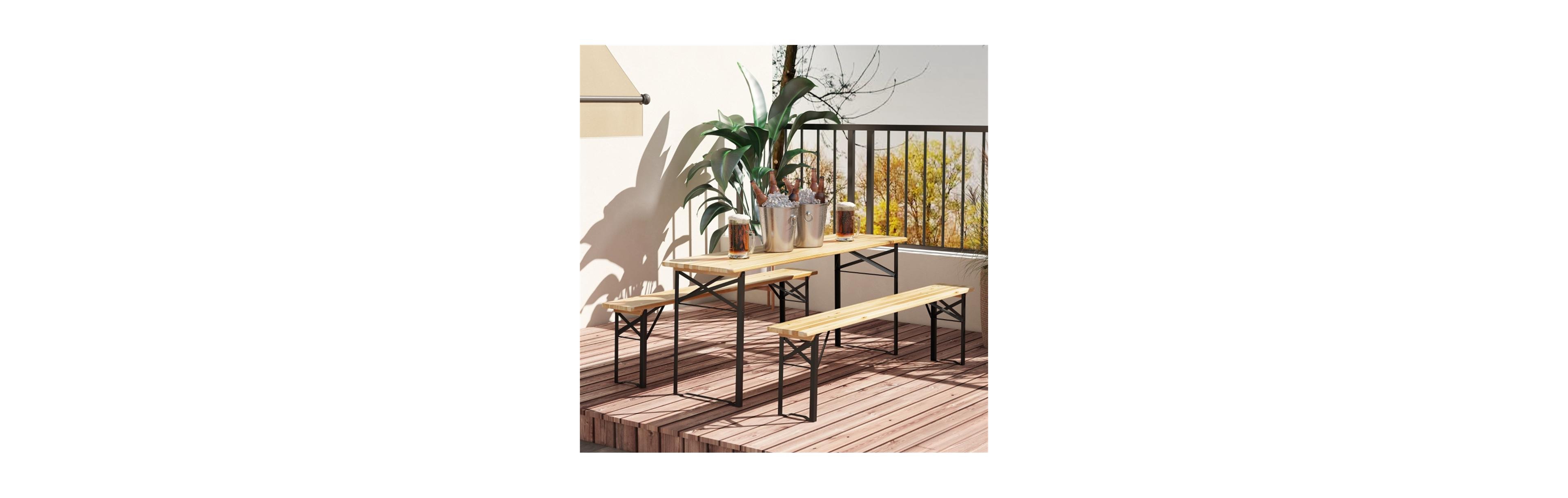 Sevorley Picnic Table Set, Wood, Fir, Steel Construction, Folds compactly for easy carrying and storage