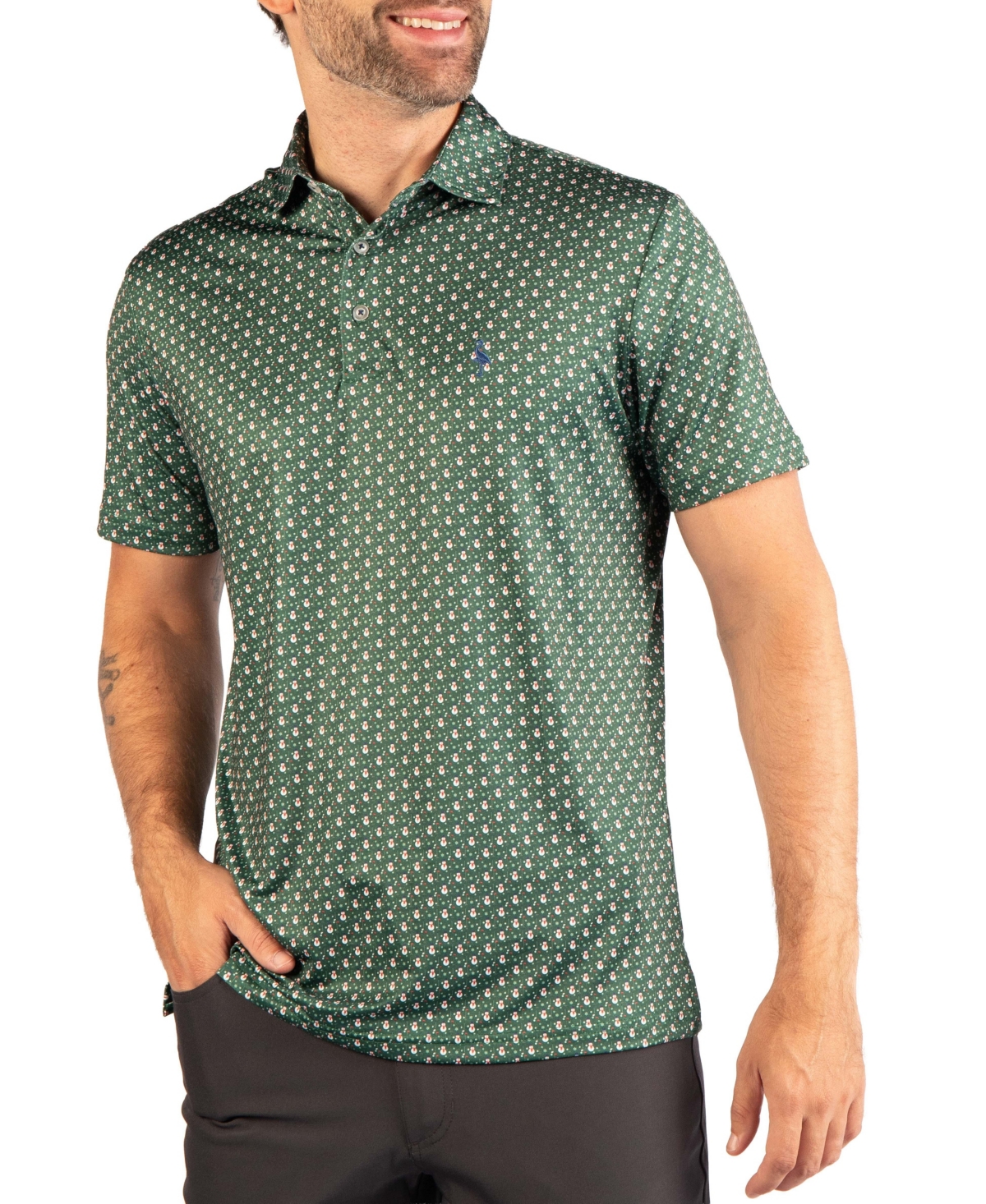 Tailorbyrd Men's Golf Snowmen Print Spf 30 4-Way Stretch Polo - Hunter green