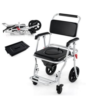 4-in-1 Foldable Bedside Commode Chair with Locking Wheels