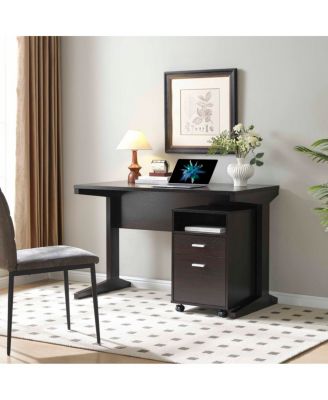  Cocoa Home Office Desk with Modesty Panel and Rolling File Cabinet
