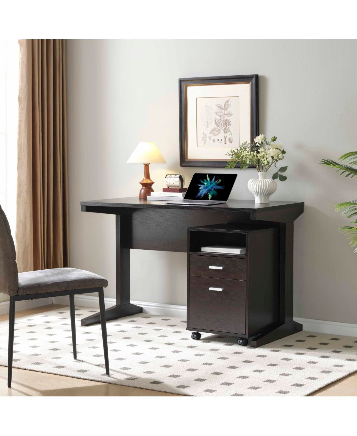 Streamdale Furniture Cocoa Home Office Desk with Modesty Panel and Rolling File Cabinet - Espresso