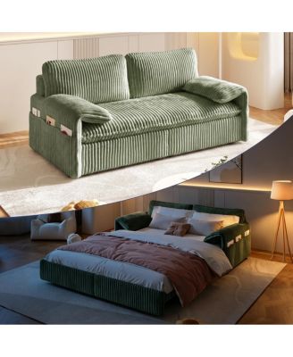  66" 3-in-1 Queen Corduroy Pull-Out Sofa Bed with Storage