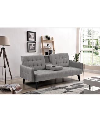 72" Convertible Sleeper Sofa Bed with Cup Holders and Table