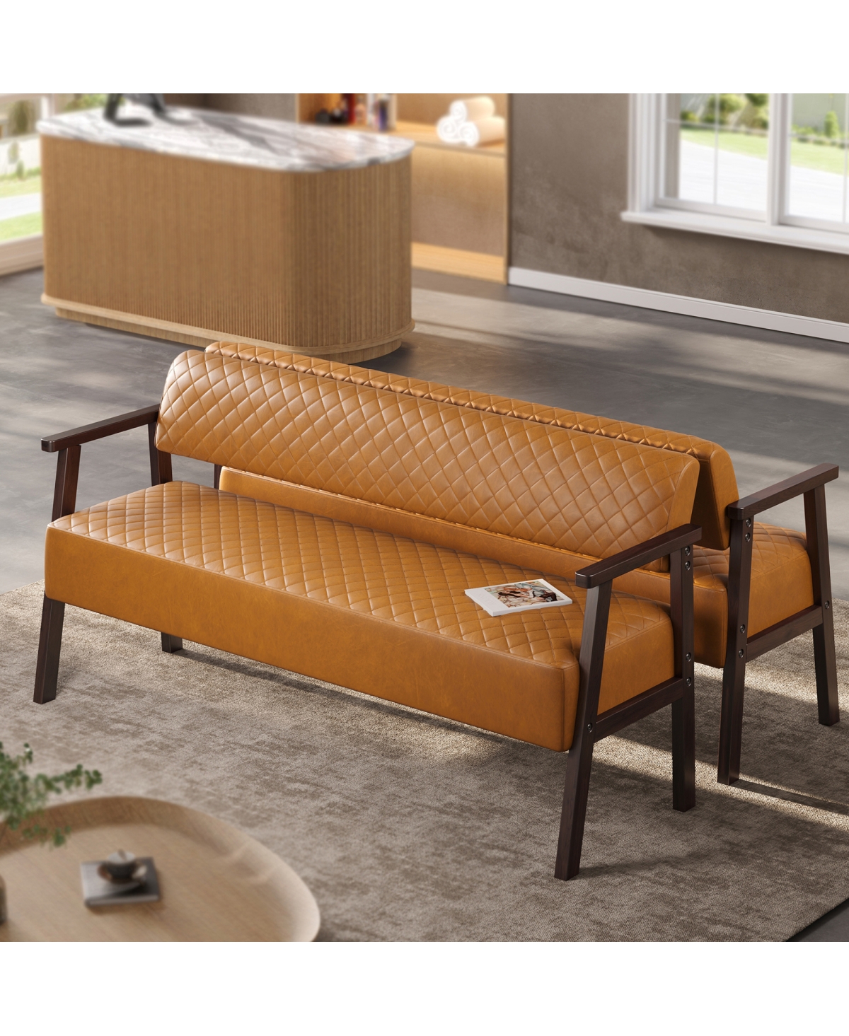 Streamdale Furniture 2 Pack Pu Leather Reception Bench Set - Dark brown