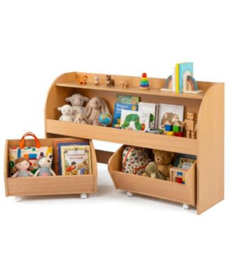 Kids Toy Storage Organizer with 2 Rolling Drawers and 3-Tier Bookshelf
