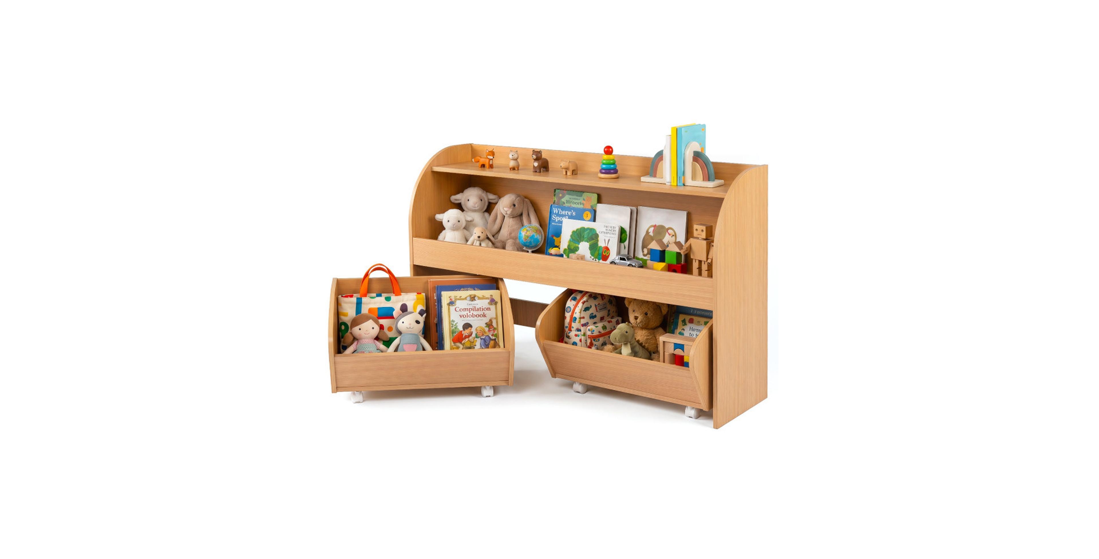 Gouun Kids Toy Storage Organizer with 2 Rolling Drawers and 3-Tier Bookshelf