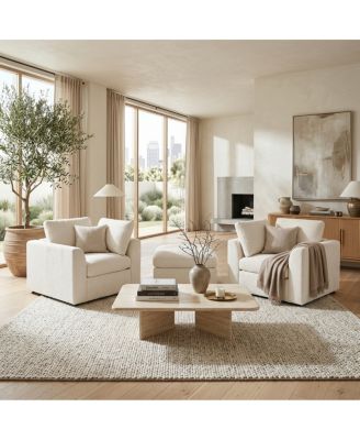  3-Piece Chenille Accent Chair Set with Ottoman and Pillows