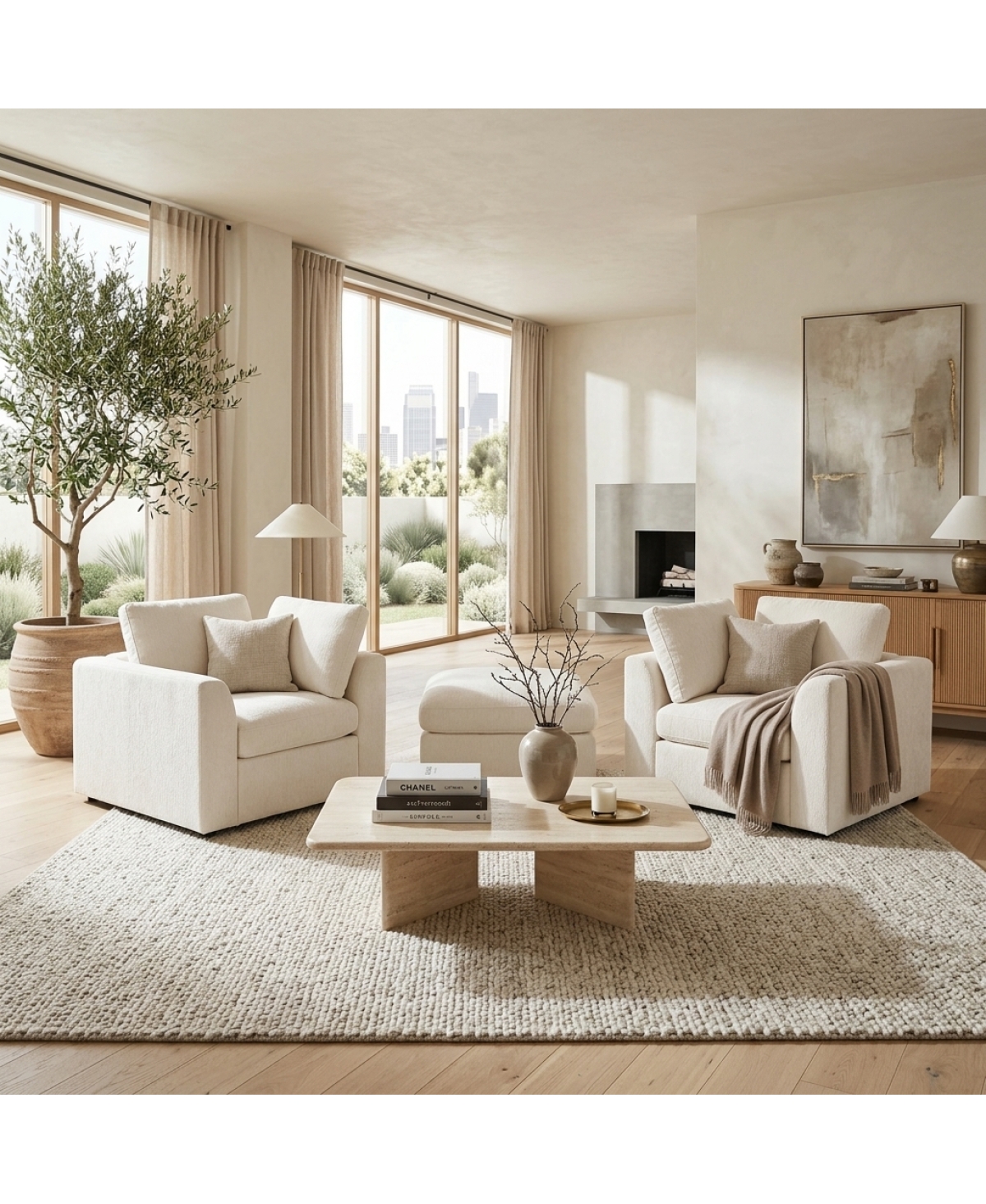 Streamdale Furniture 3-Piece Chenille Accent Chair Set with Ottoman and Pillows